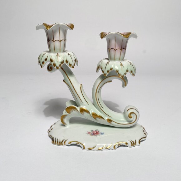 Set of 3 HUNGARIAN Hollohaza Fine Porcelain Candle Holders Pastel Candelabra - Picture 4 of 9